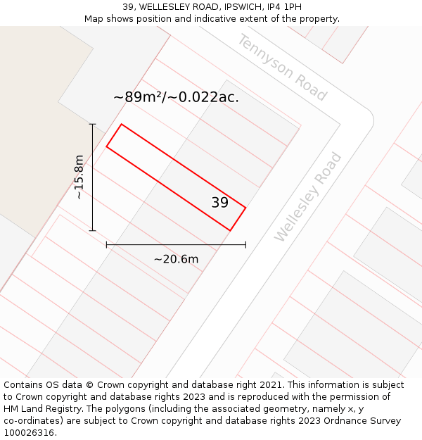 39, WELLESLEY ROAD, IPSWICH, IP4 1PH: Plot and title map