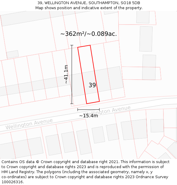 39, WELLINGTON AVENUE, SOUTHAMPTON, SO18 5DB: Plot and title map