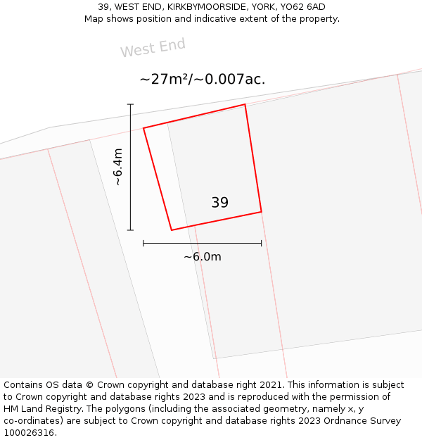 39, WEST END, KIRKBYMOORSIDE, YORK, YO62 6AD: Plot and title map