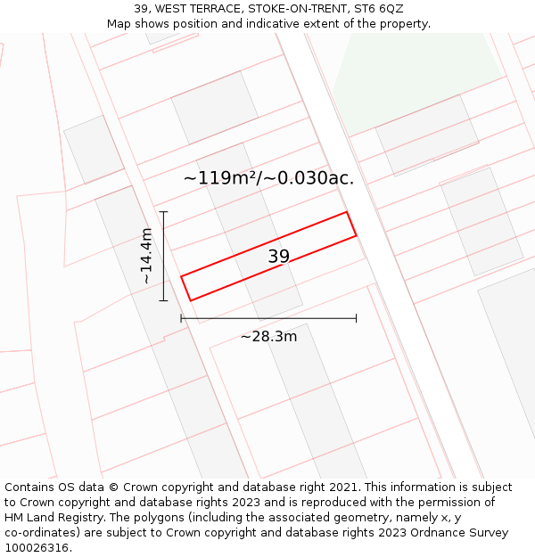 39, WEST TERRACE, STOKE-ON-TRENT, ST6 6QZ: Plot and title map