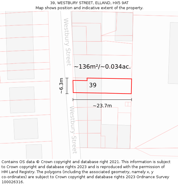 39, WESTBURY STREET, ELLAND, HX5 9AT: Plot and title map