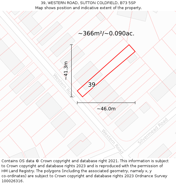 39, WESTERN ROAD, SUTTON COLDFIELD, B73 5SP: Plot and title map