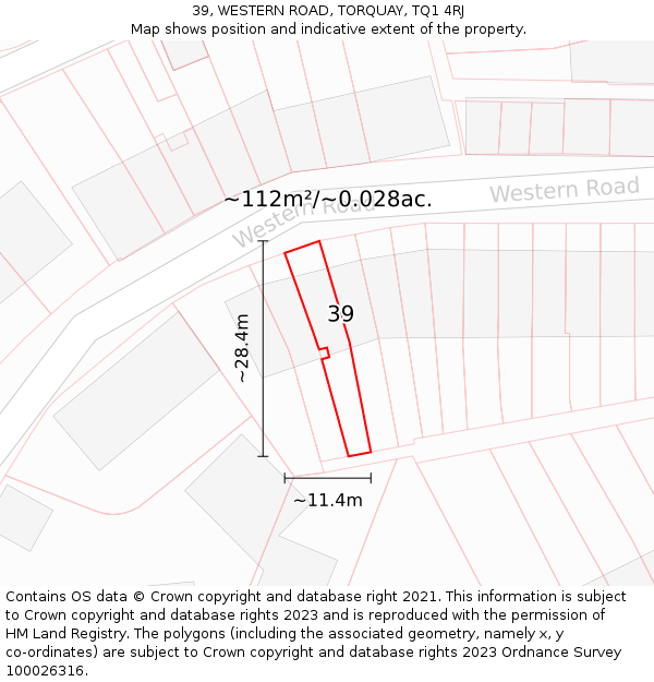 39, WESTERN ROAD, TORQUAY, TQ1 4RJ: Plot and title map