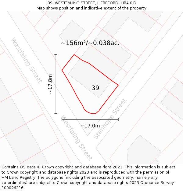 39, WESTFALING STREET, HEREFORD, HR4 0JD: Plot and title map