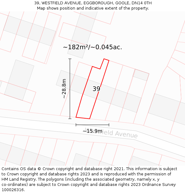 39, WESTFIELD AVENUE, EGGBOROUGH, GOOLE, DN14 0TH: Plot and title map