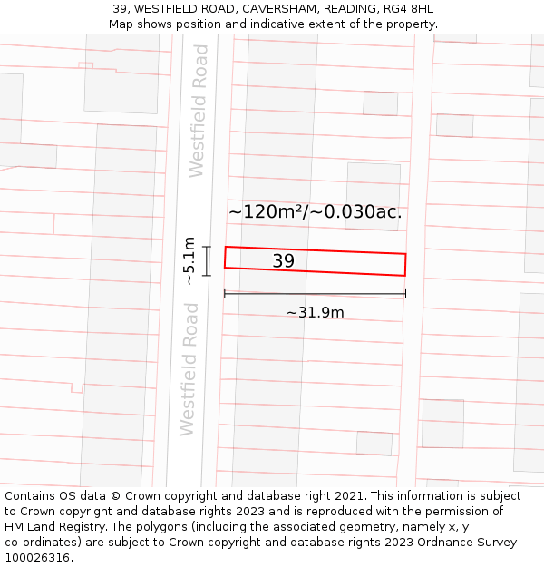 39, WESTFIELD ROAD, CAVERSHAM, READING, RG4 8HL: Plot and title map
