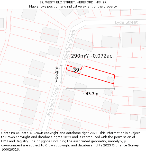 39, WESTFIELD STREET, HEREFORD, HR4 9PJ: Plot and title map