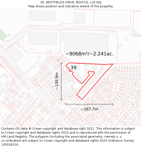 39, WESTFIELDS DRIVE, BOOTLE, L20 6GJ: Plot and title map