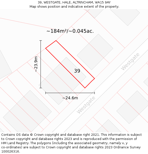 39, WESTGATE, HALE, ALTRINCHAM, WA15 9AY: Plot and title map
