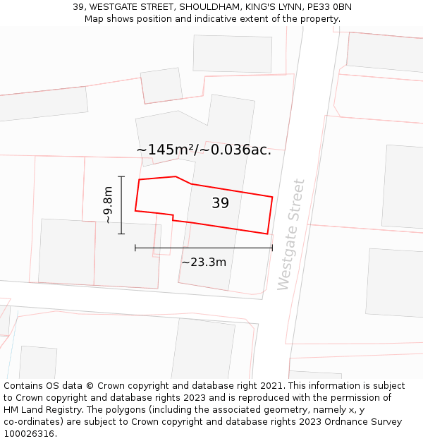 39, WESTGATE STREET, SHOULDHAM, KING'S LYNN, PE33 0BN: Plot and title map