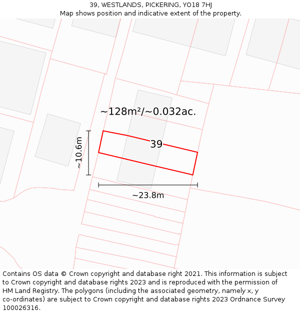39, WESTLANDS, PICKERING, YO18 7HJ: Plot and title map
