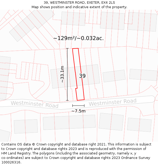 39, WESTMINSTER ROAD, EXETER, EX4 2LS: Plot and title map