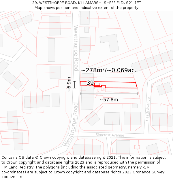 39, WESTTHORPE ROAD, KILLAMARSH, SHEFFIELD, S21 1ET: Plot and title map