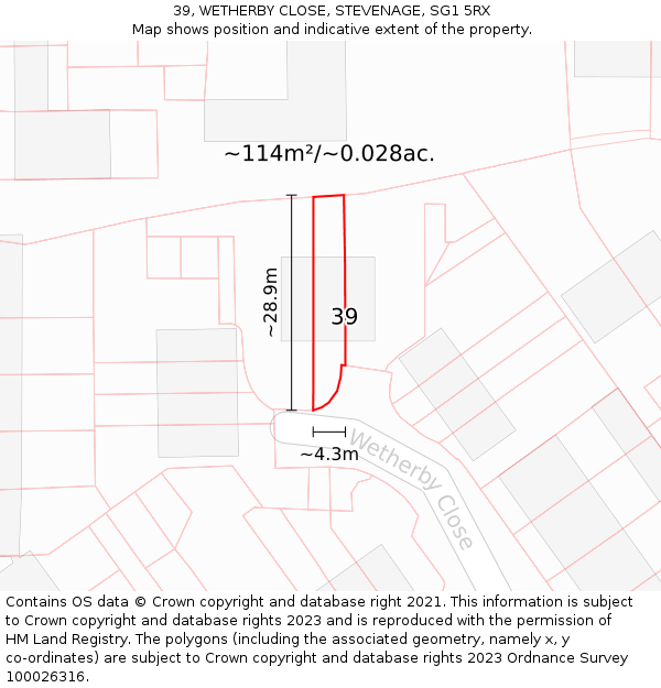 39, WETHERBY CLOSE, STEVENAGE, SG1 5RX: Plot and title map