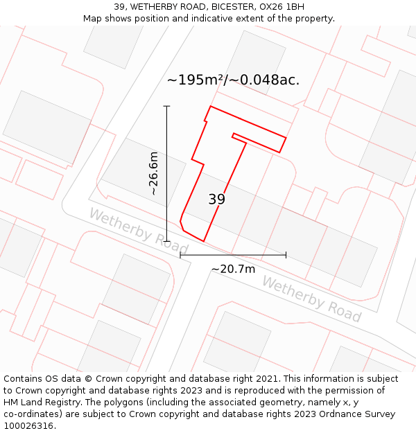 39, WETHERBY ROAD, BICESTER, OX26 1BH: Plot and title map