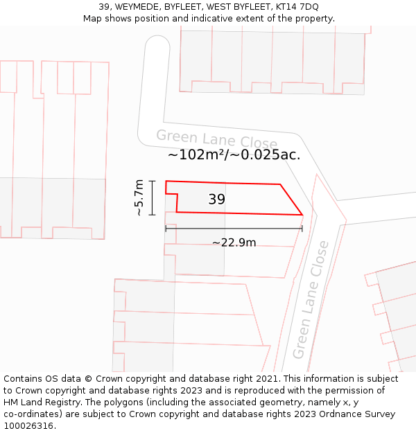 39, WEYMEDE, BYFLEET, WEST BYFLEET, KT14 7DQ: Plot and title map