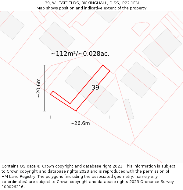 39, WHEATFIELDS, RICKINGHALL, DISS, IP22 1EN: Plot and title map