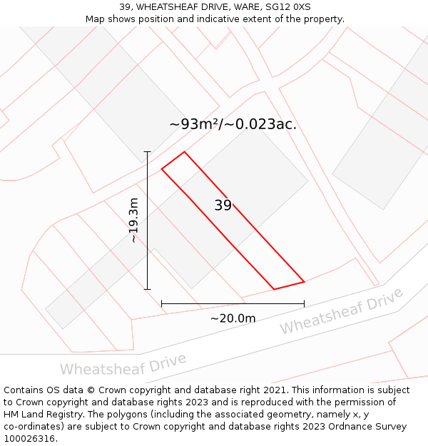 39, WHEATSHEAF DRIVE, WARE, SG12 0XS: Plot and title map