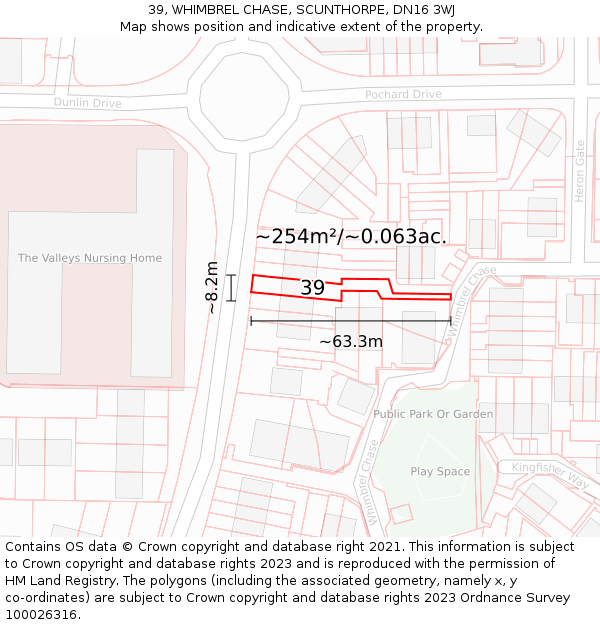 39, WHIMBREL CHASE, SCUNTHORPE, DN16 3WJ: Plot and title map