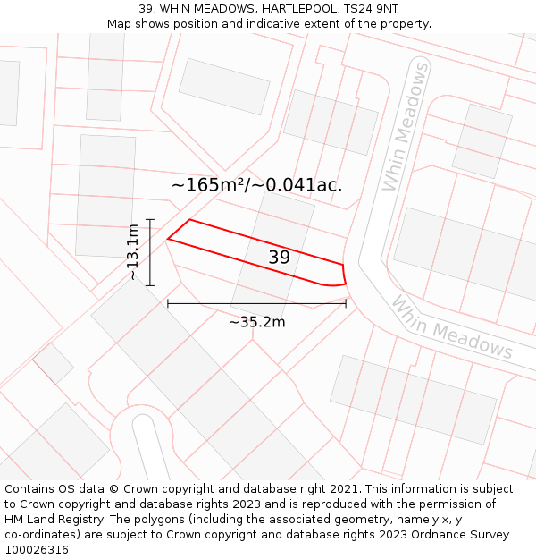 39, WHIN MEADOWS, HARTLEPOOL, TS24 9NT: Plot and title map