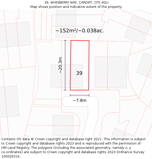 39, WHINBERRY WAY, CARDIFF, CF5 4QU: Plot and title map