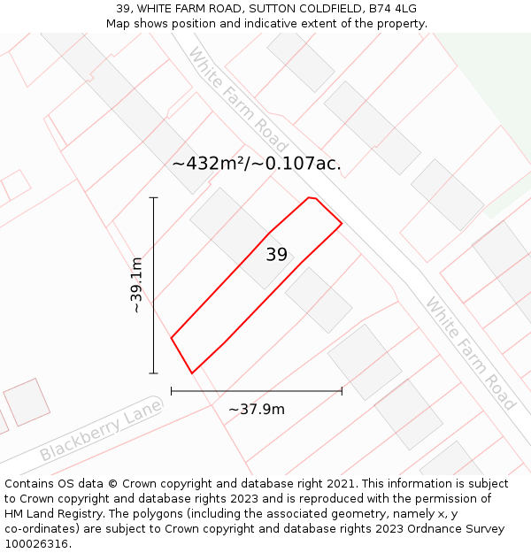39, WHITE FARM ROAD, SUTTON COLDFIELD, B74 4LG: Plot and title map