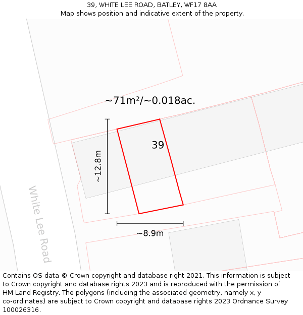 39, WHITE LEE ROAD, BATLEY, WF17 8AA: Plot and title map