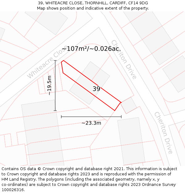 39, WHITEACRE CLOSE, THORNHILL, CARDIFF, CF14 9DG: Plot and title map