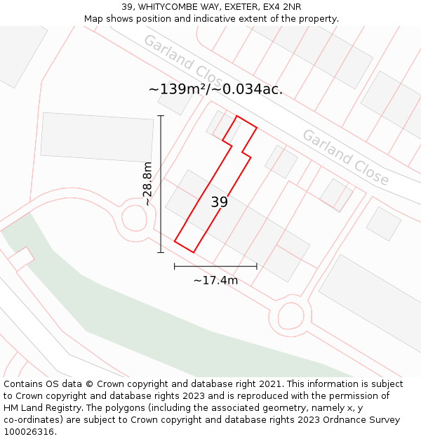 39, WHITYCOMBE WAY, EXETER, EX4 2NR: Plot and title map