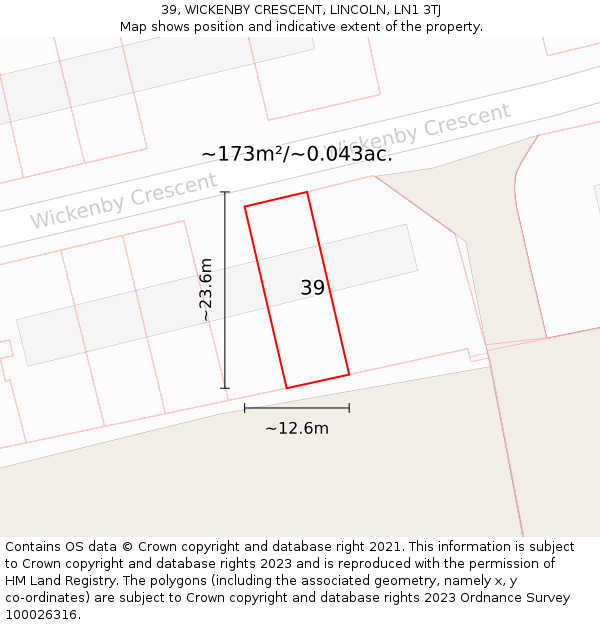 39, WICKENBY CRESCENT, LINCOLN, LN1 3TJ: Plot and title map