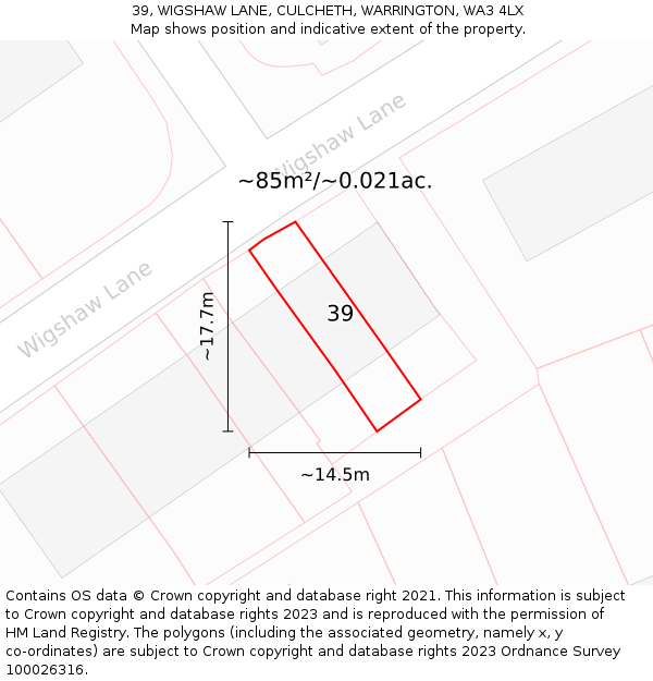 39, WIGSHAW LANE, CULCHETH, WARRINGTON, WA3 4LX: Plot and title map