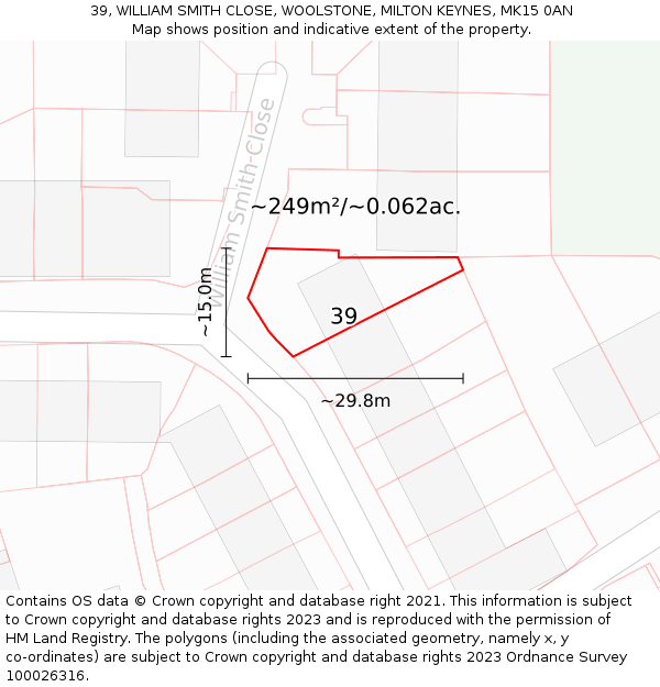 39, WILLIAM SMITH CLOSE, WOOLSTONE, MILTON KEYNES, MK15 0AN: Plot and title map