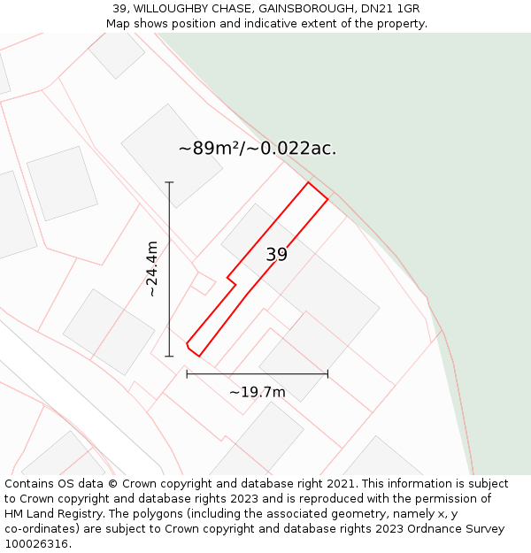 39, WILLOUGHBY CHASE, GAINSBOROUGH, DN21 1GR: Plot and title map