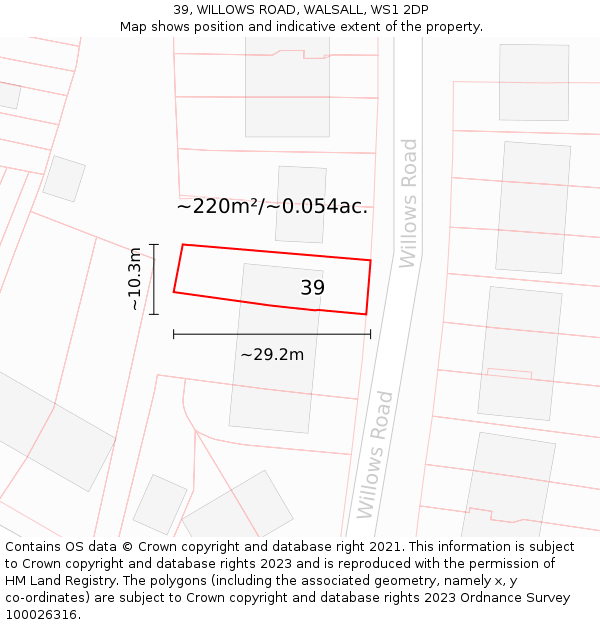 39, WILLOWS ROAD, WALSALL, WS1 2DP: Plot and title map