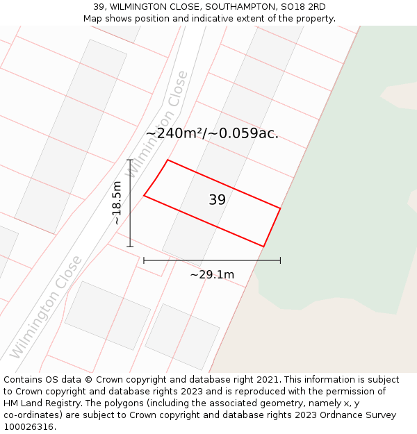 39, WILMINGTON CLOSE, SOUTHAMPTON, SO18 2RD: Plot and title map