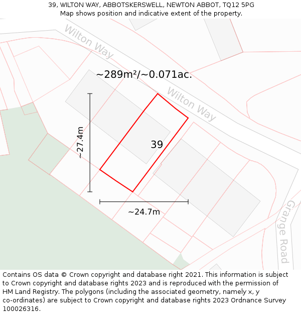 39, WILTON WAY, ABBOTSKERSWELL, NEWTON ABBOT, TQ12 5PG: Plot and title map