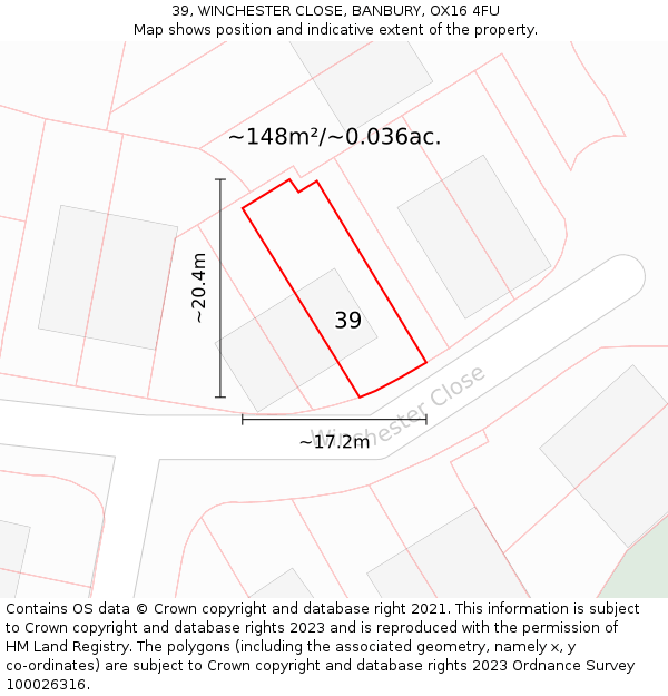 39, WINCHESTER CLOSE, BANBURY, OX16 4FU: Plot and title map