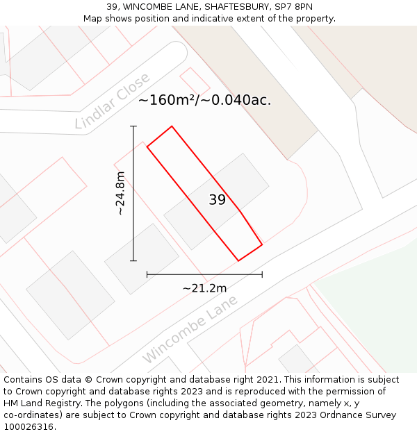 39, WINCOMBE LANE, SHAFTESBURY, SP7 8PN: Plot and title map