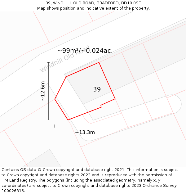 39, WINDHILL OLD ROAD, BRADFORD, BD10 0SE: Plot and title map