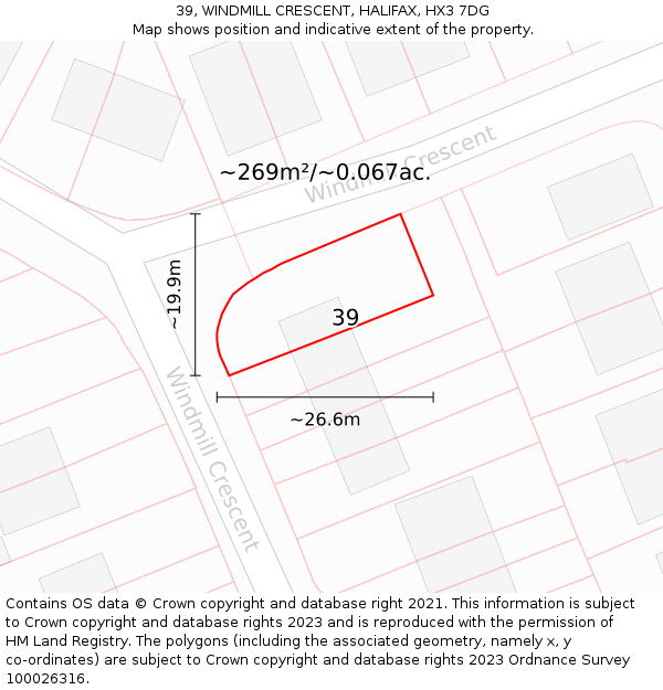 39, WINDMILL CRESCENT, HALIFAX, HX3 7DG: Plot and title map