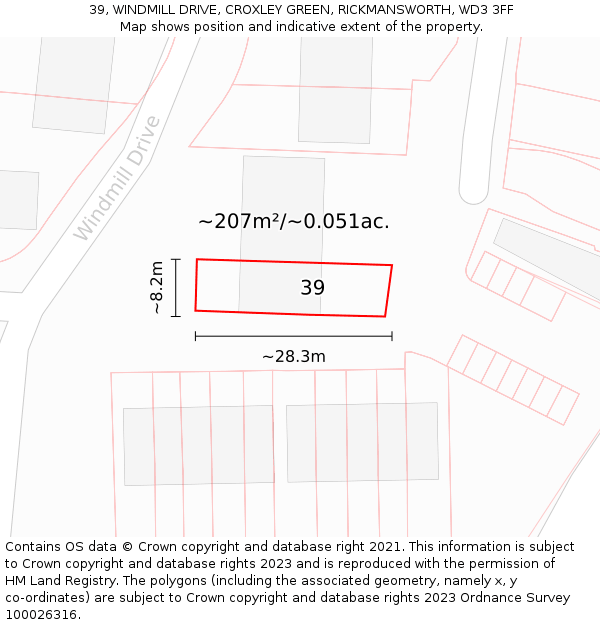 39, WINDMILL DRIVE, CROXLEY GREEN, RICKMANSWORTH, WD3 3FF: Plot and title map