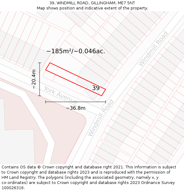 39, WINDMILL ROAD, GILLINGHAM, ME7 5NT: Plot and title map