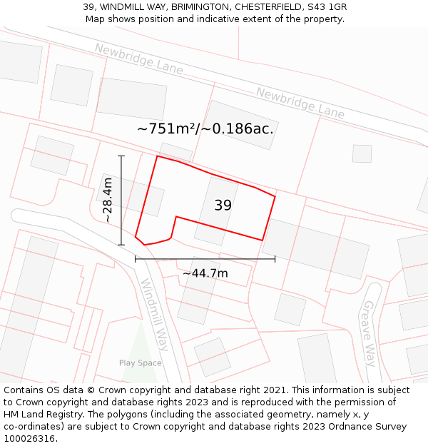 39, WINDMILL WAY, BRIMINGTON, CHESTERFIELD, S43 1GR: Plot and title map