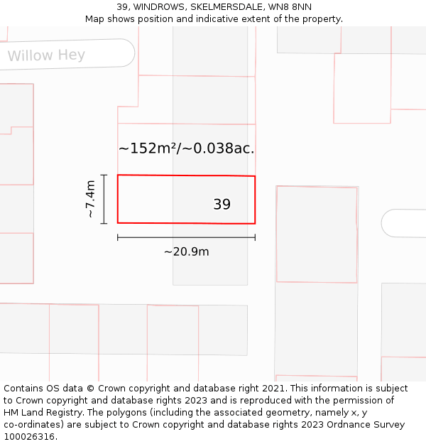 39, WINDROWS, SKELMERSDALE, WN8 8NN: Plot and title map