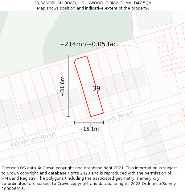 39, WINDRUSH ROAD, HOLLYWOOD, BIRMINGHAM, B47 5QA: Plot and title map
