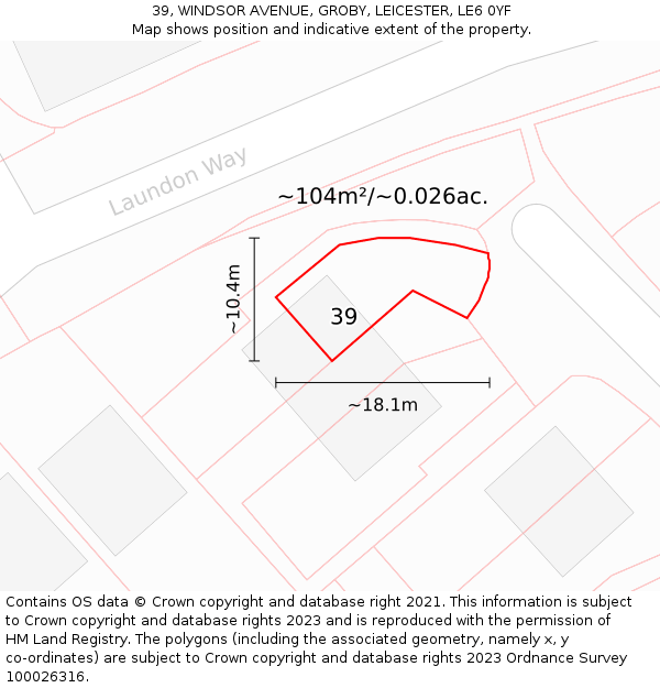 39, WINDSOR AVENUE, GROBY, LEICESTER, LE6 0YF: Plot and title map