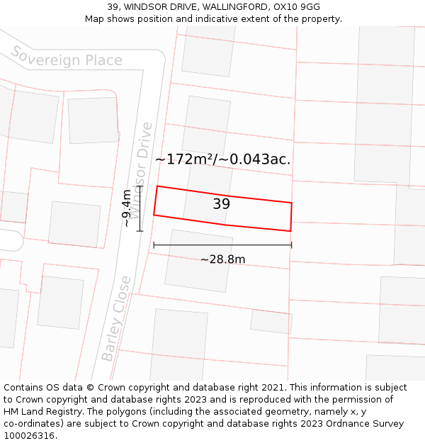 39, WINDSOR DRIVE, WALLINGFORD, OX10 9GG: Plot and title map