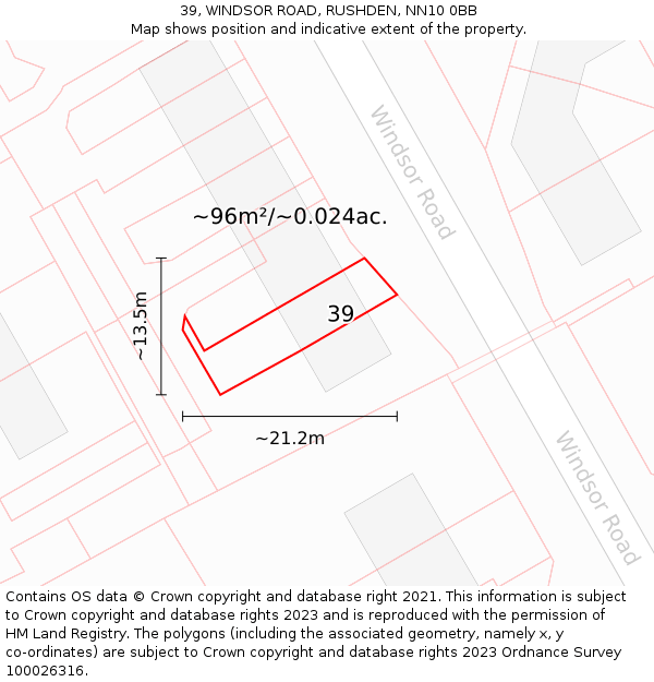 39, WINDSOR ROAD, RUSHDEN, NN10 0BB: Plot and title map