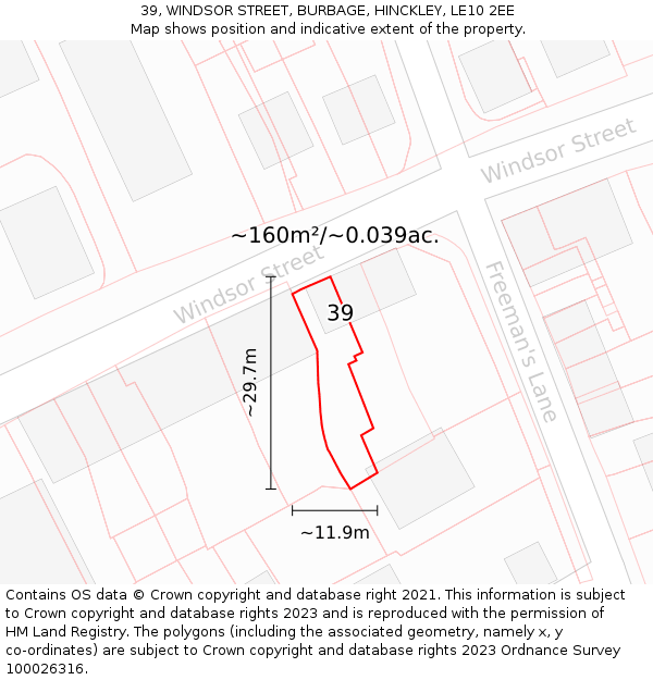 39, WINDSOR STREET, BURBAGE, HINCKLEY, LE10 2EE: Plot and title map