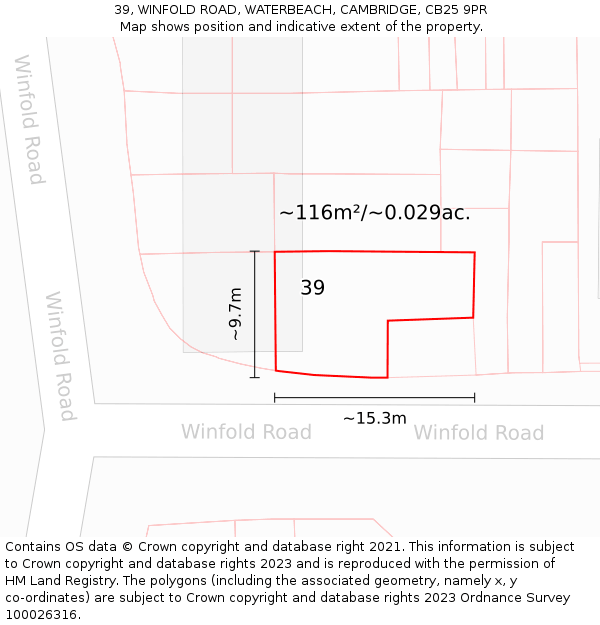 39, WINFOLD ROAD, WATERBEACH, CAMBRIDGE, CB25 9PR: Plot and title map
